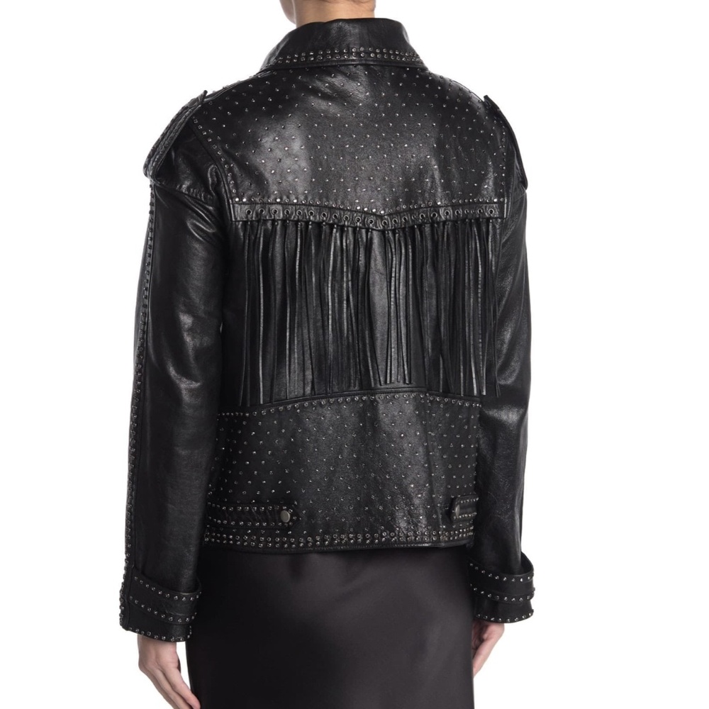Valentino Studded Fringe Leather Biker Jacket - Picture 2 of 12